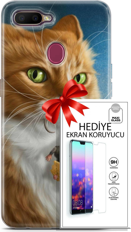 Oppo Ax7 Kılıf Orijinal Seri Scotish-British 14 Sibirya Kedisi Avcı Cover Kılıf + Ön Ekran Koruyucu