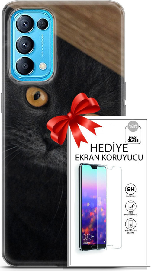 Oppo Reno 5 Pro Kılıf Orijinal Seri Scotish-British 03 Sarı Gözler Arka Kapak + Ekran Koruyucu