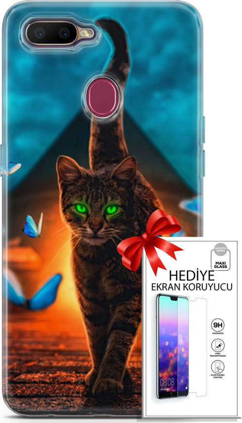 Oppo Ax7 Kılıf Orijinal Seri Algorand 09 Yeşil Neon Kedi Uv Kılıf Ve Ekran Koruyucu