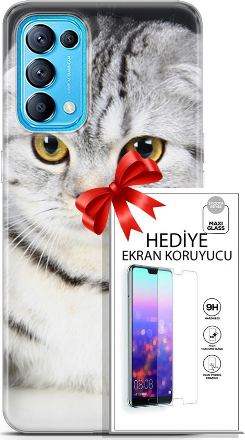 Oppo Reno 5 Pro Kılıf Orijinal Seri Scotish-British 18 British Beyaz Parlak Kılıf + Ekran Koruyucu F