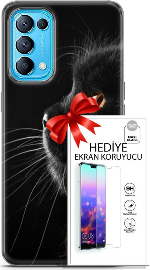 Oppo Reno 5 Pro Kılıf Orijinal Seri Scotish-British 22 Kedi Bıyık Detay Kap + Ekran Koruyucu