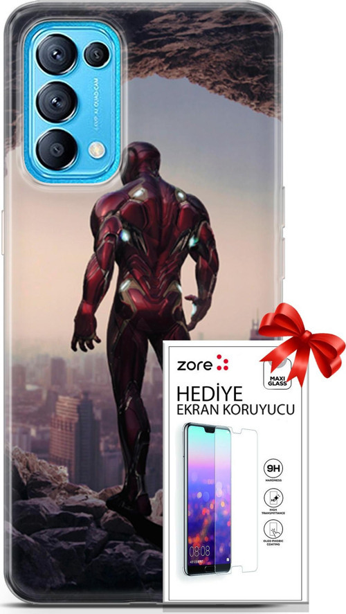 Oppo Reno 5 Pro Kılıf Orijinal Seri Supers 02 Iron Man Kapak Ve Ekran Koruyucu