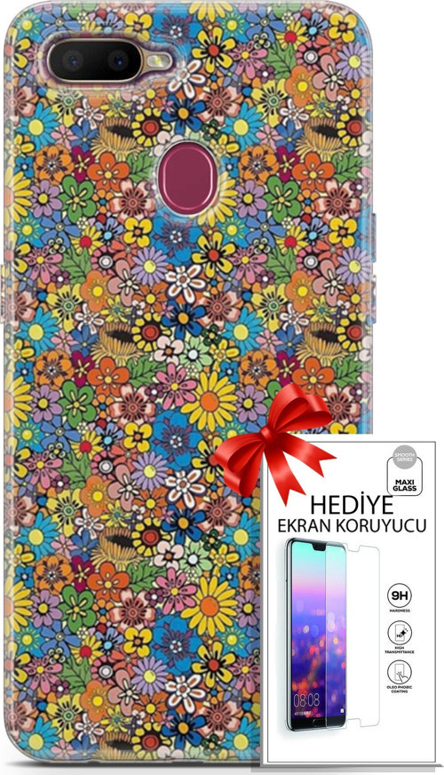 Oppo Ax7 Kılıf Orijinal Seri Cardano 06 Küçük Çiçekler Koruyucu Kapak Ekran Koruyucu