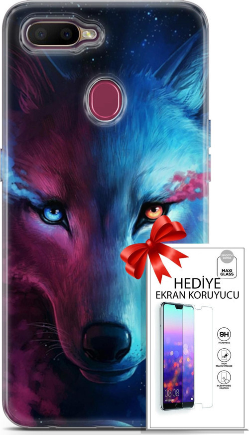 Oppo Ax7 Kılıf Orijinal Seri Cardano 18 Mavi Turuncu Göz Parlak Kılıf + Ekran Koruyucu Full Koruma