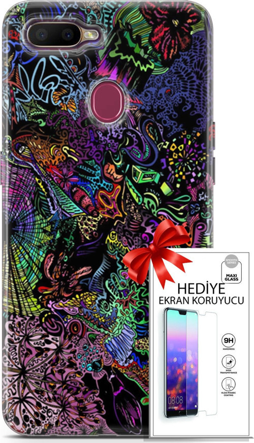 Oppo Ax7 Kılıf Orijinal Seri Cardano 03 Karışık Renkler Arka Kapak + Ekran Koruyucu