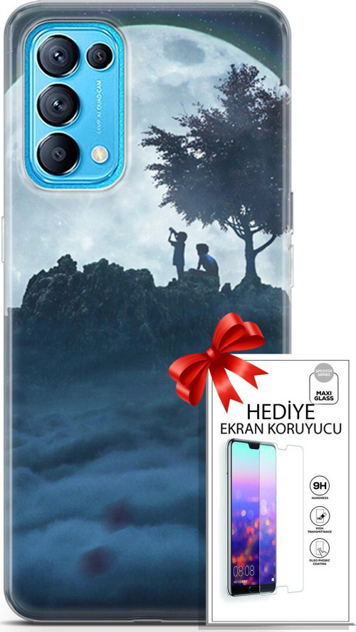 Oppo Reno 5 Pro Kılıf Orijinal Seri Algorand 21 Ayışığında Darbe Önleyici Kapak + Ön Ekran Koruyucu