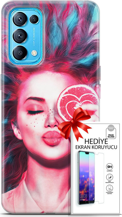 Oppo Reno 5 Pro Kılıf Orijinal Seri Algorand 08 Greyfurt Baskılı Kılıf + Ekran Koruyucu