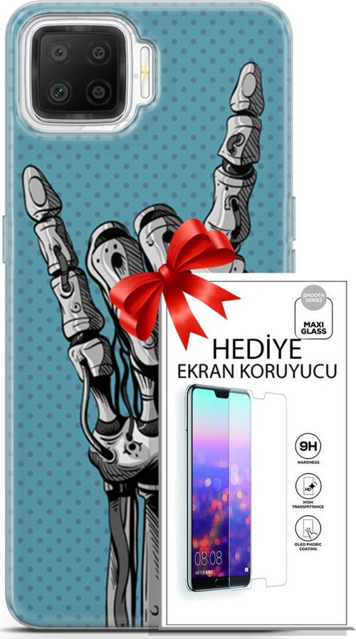 Oppo A73 Kılıf Orijinal Seri Cyberpunk 07 Robot Eli Desenli Kılıf + Ön Ekran Koruyucu