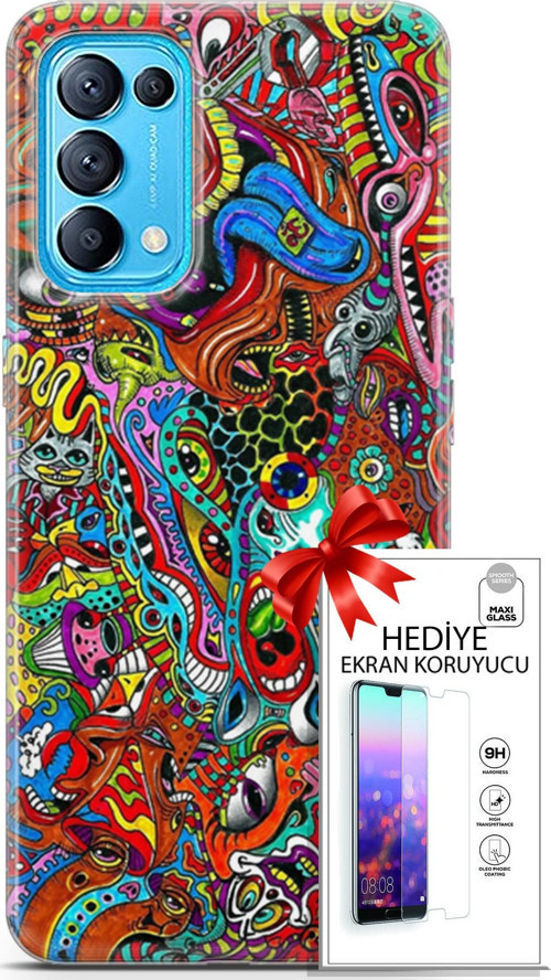 Oppo Reno 5 Pro Kılıf Orijinal Seri Cardano 02 Grafitti Kapak Ve Ekran Koruyucu
