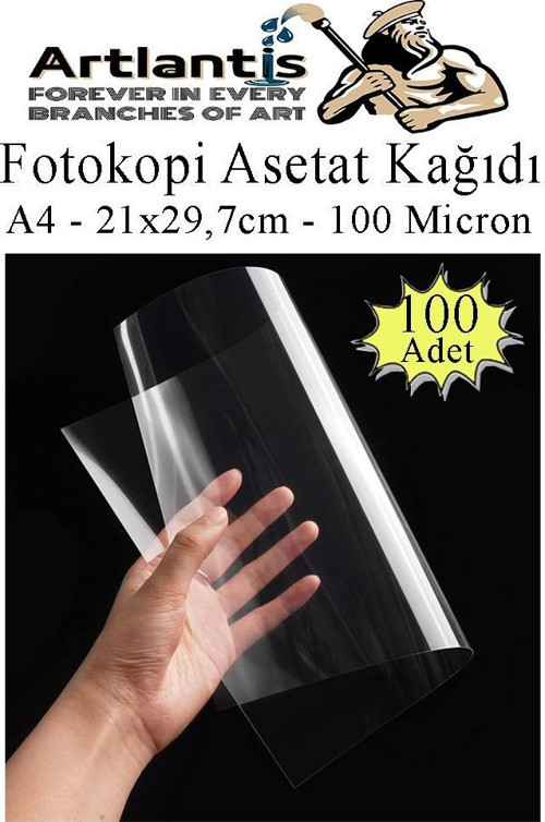 Asetat Kağıdı Pvc A4 100 Adet 100 Micron Fotokopi Asetatı Şeffaf A4 Kağıdı 21x29,7 Projektör Tepegöz
