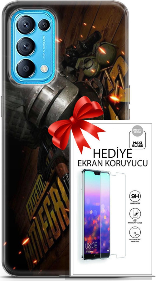 Oppo Reno 5 Pro Kılıf Orijinal Seri Pubg 18 Tabela Parlak Kılıf + Ekran Koruyucu Full Korumaketi