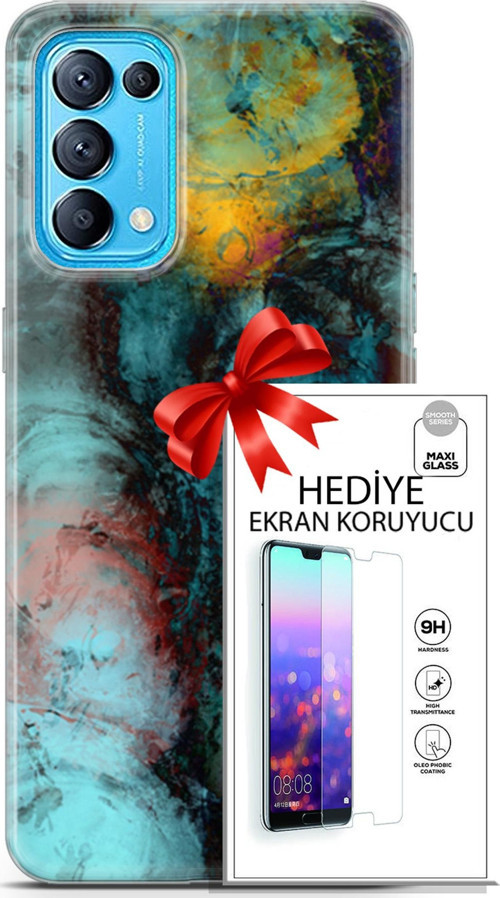 Oppo Reno 5 Pro Kılıf Orijinal Seri Nature 14 Dalgalar Cover Kılıf + Ön Ekran Koruyucu