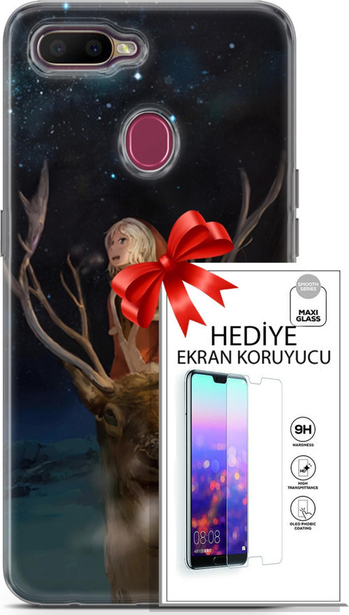 Oppo Ax7 Kılıf Orijinal Seri Fantasy 18 Geyik Kız Parlak Kılıf + Ekran Koruyucu Full Korumaketi