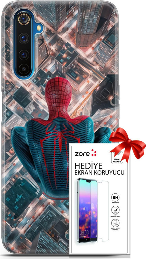 Realme 6 Pro Kılıf Orijinal Seri Supers 07 Spider Man Newyork Desenli Kılıf + Ön Ekran Koruyucu