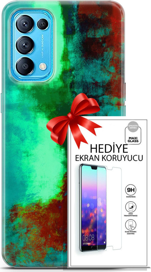Oppo Reno 5 Pro Kılıf Orijinal Seri Nature 20 Yeşil Kahve Renkli Kılıf Ekran Koruyucu