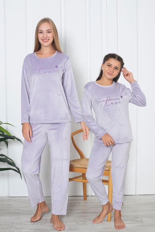 Fransız Kadife Anne Kız Çocuk Kombin Pijama Takımı (Anne kız ayrı satılır)