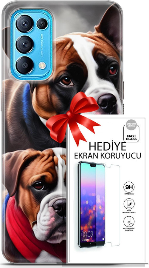 Oppo Reno 5 Pro Kılıf Orijinal Seri Dogs 25 Alman Boksör Soyulmayan Kılıf + Ekran Koruyucu Full Koruma