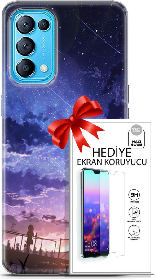 Oppo Reno 5 Pro Kılıf Orijinal Seri Fantasy 09 Kayan Yıldızlar Uv Kılıf Ve Ekran Koruyucu