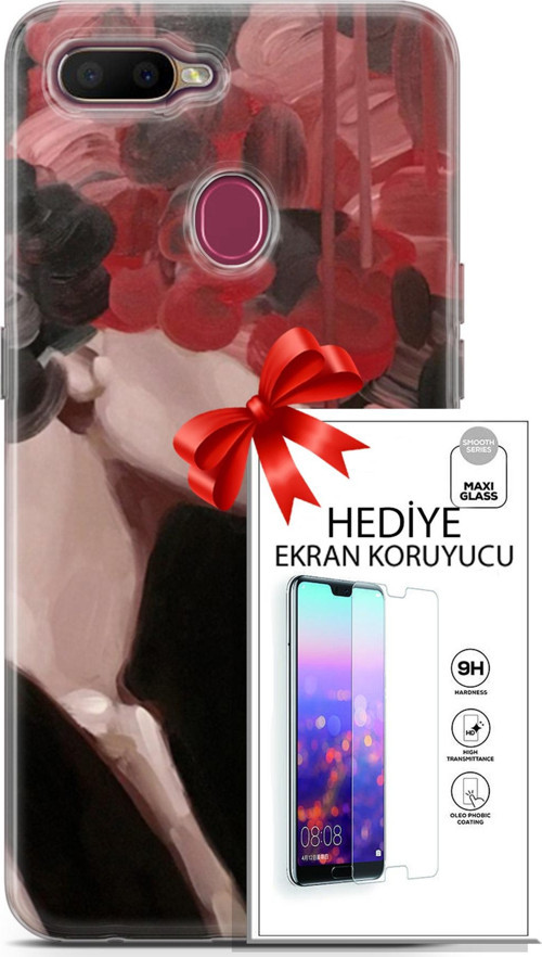 Oppo Ax7 Kılıf Orijinal Seri Soul 19 Kırmızı Pembe Siyah Tam Koruma Kılıf + Ekran Koruyucu