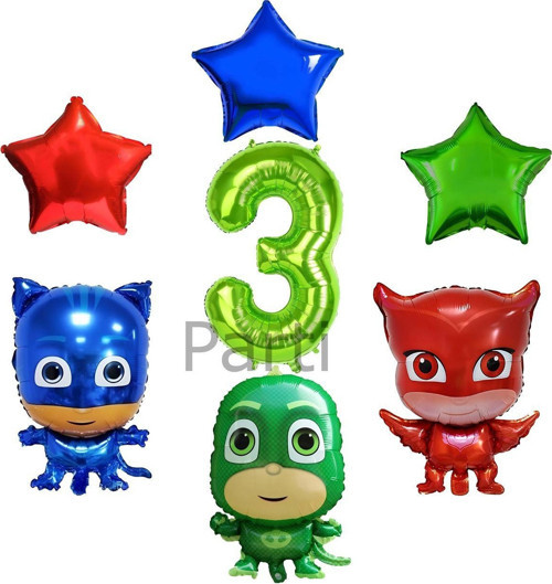 Pijamaskeliler 3 Yaş Yeşil Rakam Balon Set Pjmasks Konsept Balon Set Pijamaskeli Doğum Günü Set