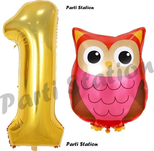 Woodland Baykuş Konsept 1 Yaş Balon Set Sevimli Baykuş Owl Ve Gold Rakam Balon Doğum Günü Balon Set
