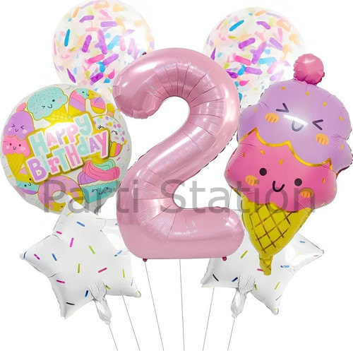 İce Cream Dondurma 2 Yaş Balon Set Şeker Dondurma Candy Balon İce Cream Konsept Doğum Günü Balon Set