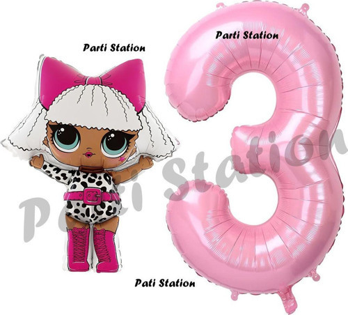 Diva Lol Bebek 3 Yaş Balon Ve Pembe Rakam Balon Doğum Günü Parti Set