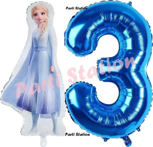 Elsa Frozen Balon 3 Yaş Doğum Günü Set Frozen Karlar Ülkesi Konsept Balon Ve Lacivert Rakam Balon