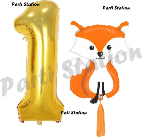 Woodland Tilki Balon 1 Yaş Balon Set Sevimli Tilki Balon Ve Gold Rakam Balon Doğum Günü Seti
