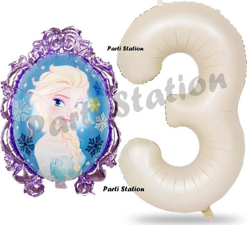 Frozen Balon 3 Yaş Doğum Günü Set Frozen Elsa Konsept Balon Ve Krem Rakam Balon Doğum Günü Set
