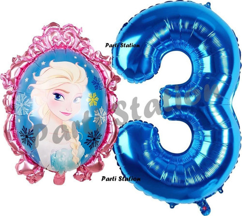 Frozen Balon 3 Yaş Doğum Günü Set Karlar Ülkesi Konsept Balon Ve Lacivert Rakam Balon Doğum Günü Set