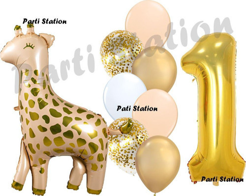 Zürafa Balon Set Safari Zürafa 1 Yaş Balon Set Sevimli Zürafa Ve Gold Rakam Balon Doğum Günü Set
