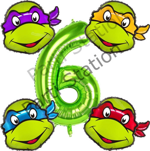 Ninja Kaplumbağalar 6 Yaş Yeşil Balon Set Ninja Turtles Konsept Doğum Günü Balon Set Mbappe Balon