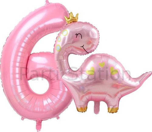 Pembe Dinozor 6 Yaş Pembe Renk Rakam Balon Set Sevimli Pembe Dinozor Konsept Doğum Günü Balon Set