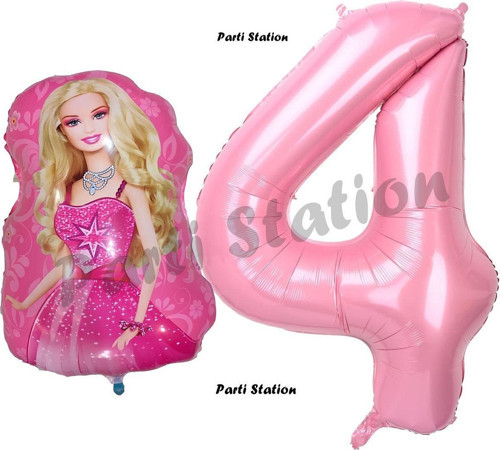 Barbie Balon Konsept 4 Yaş Balon Set Barbie Ve Pembe Rakam Balon Doğum Günü Balon Set