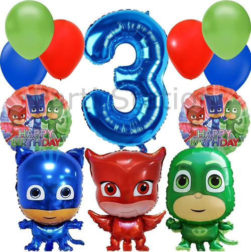 Pijamaskeliler 3 Yaş Balon Seti Pjmasks Konsept Helyum Balon Set Pijamaskeli Doğum Günü Set