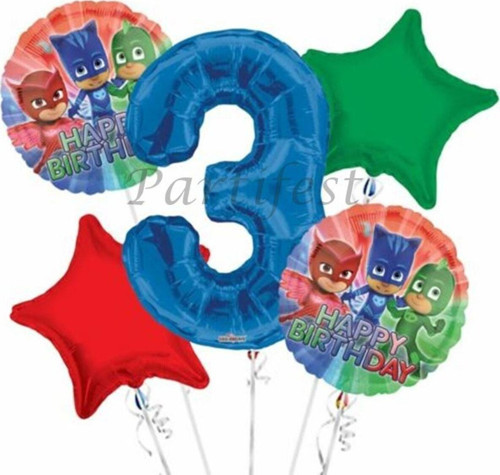 Pjmasks 3 Yaş Balon Set Pijamaskeliler Folyo Balon Set Konsept Doğum Günü Set Yaş Balon