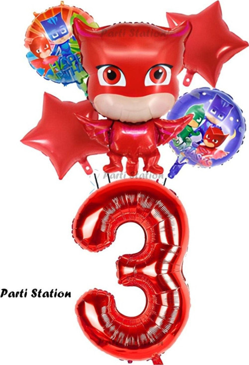 Pjmasks Baykuş Kız 3 Yaş Konsept Doğum Günü Balon Set Pijamaskeliler Baykuş Kız Tema Parti Balon Set