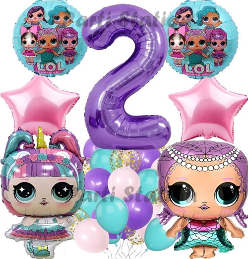 Konsept 2 Yaş Balon Set Unicorn Mor Rakam Balon Parti Doğum Günü Balon Set