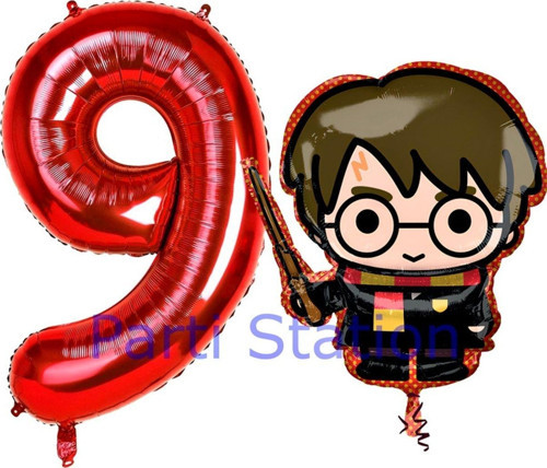 Harry Potter 9 Yaş Kırmızı Renk Rakam Balon Set Harry Potter Hogwarts Konsept Doğum Günü Balon Set