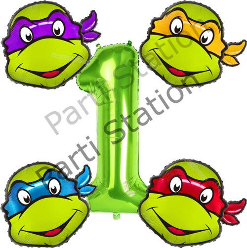 Ninja Kaplumbağalar 1 Yaş Yeşil Balon Set Ninja Turtles Konsept Doğum Günü Balon Set Mbappe Balon