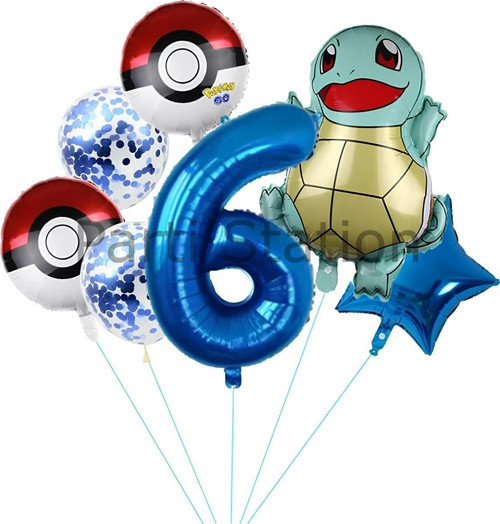 Pokemon Squirtle Konsept 6 Yaş Balon Set Pokemon Squirtle Yıldız Balon Doğum Günü Folyo Balon Set