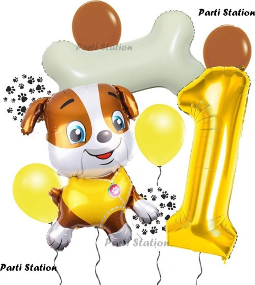 Paw Patrol İş Araçları İnşaat İşçisi Köpek Rubble 1 Yaş Balon Set Pav Petrol Konsept Doğum Günü Set
