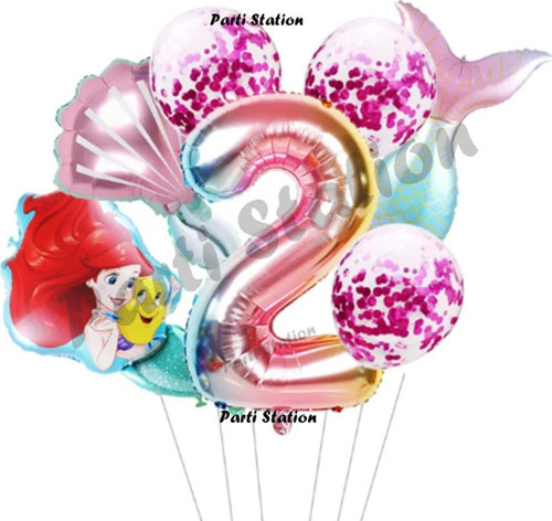Küçük Deniz Kızı Ariel 2 Yaş Balon Set Little Mermaid Balloon Set Deniz Kızı Ariel Doğum Günü Set