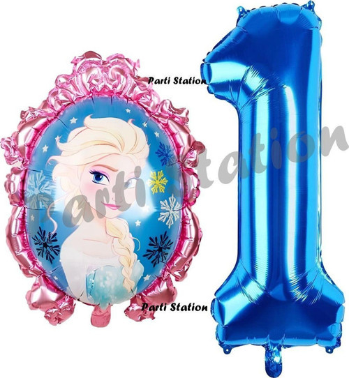 Frozen Balon 1 Yaş Doğum Günü Set Karlar Ülkesi Konsept Balon Ve Lacivert Rakam Balon Doğum Günü Set