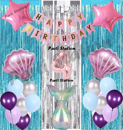 Deniz Kızı 4 Yaş Doğum Günü Konsept Balon Set Mermaid Balloon Set Deniz Kızı Günü Seti