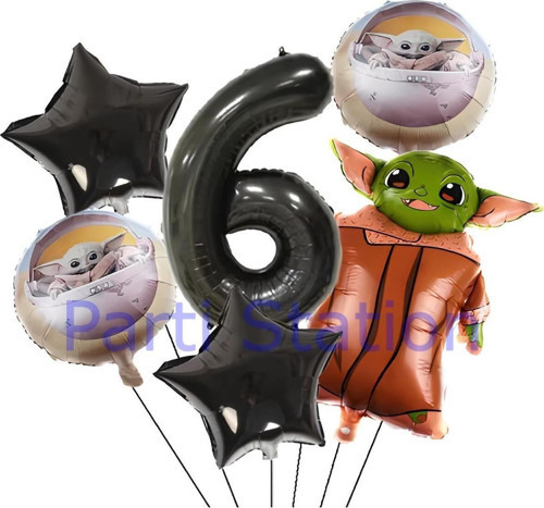 Star Wars Yoda 1 Yaş Siyah Rakam Balon Set Yıldız Savaşları Yoda Konsept Doğum Günü Balon Set