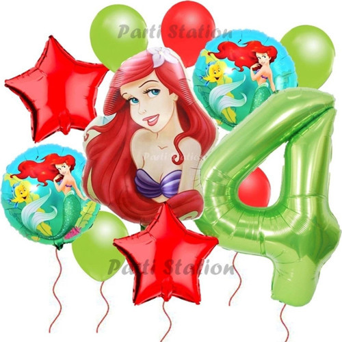 Disney Prensesi Deniz Kızı Prenses Ariel Konsept 4 Yaş Doğum Günü Balon Set Aquaman Ariel Balon Set
