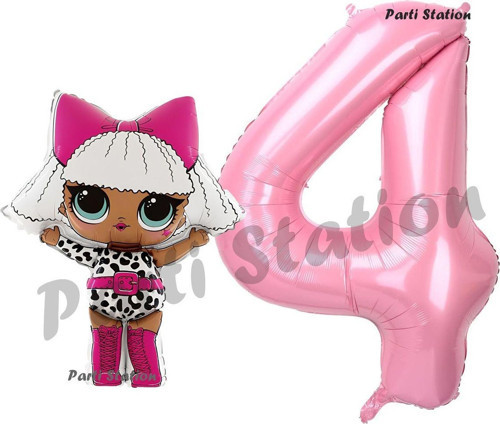Diva Lol Bebek 4 Yaş Balon Ve Pembe Rakam Balon Doğum Günü Parti Set