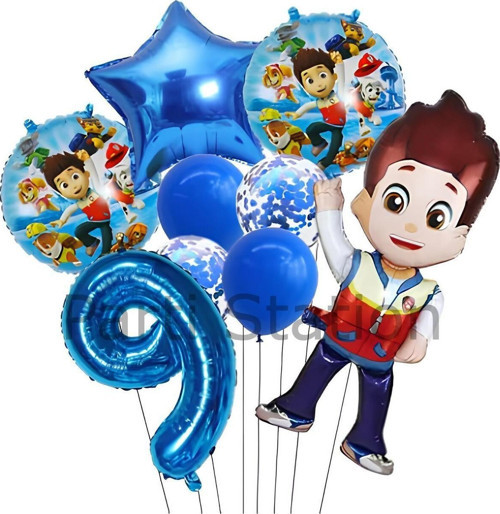 Paw Patrol Ryder 9 Yaş Lacivert Balon Set Paw Patrol Ryder Konsept Doğum Günü Parti Balon Set
